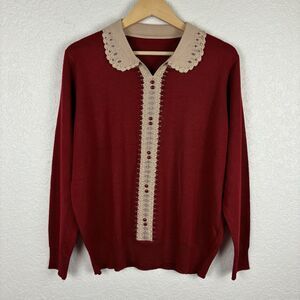 STUNNING Super Soft Beaded Womens Top Large Maroon Rhinestone Grandma Tweed Girl